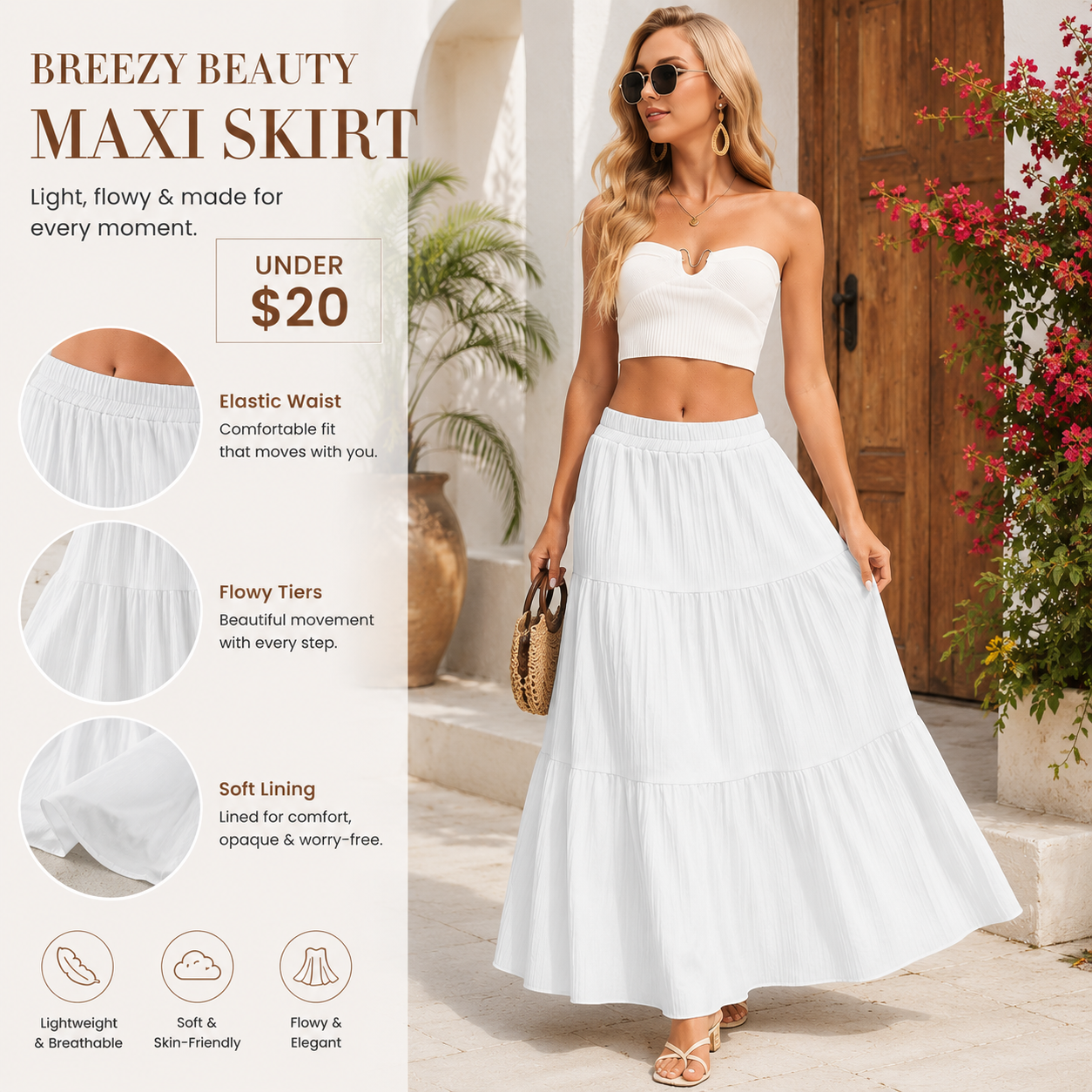 Womens Maxi Skirt Boho Long Flowy Skirts Trendy Summer 2026 Tiered Ruffle Skirt A Line Casual Beach Vacation Dress — image 4 of 4