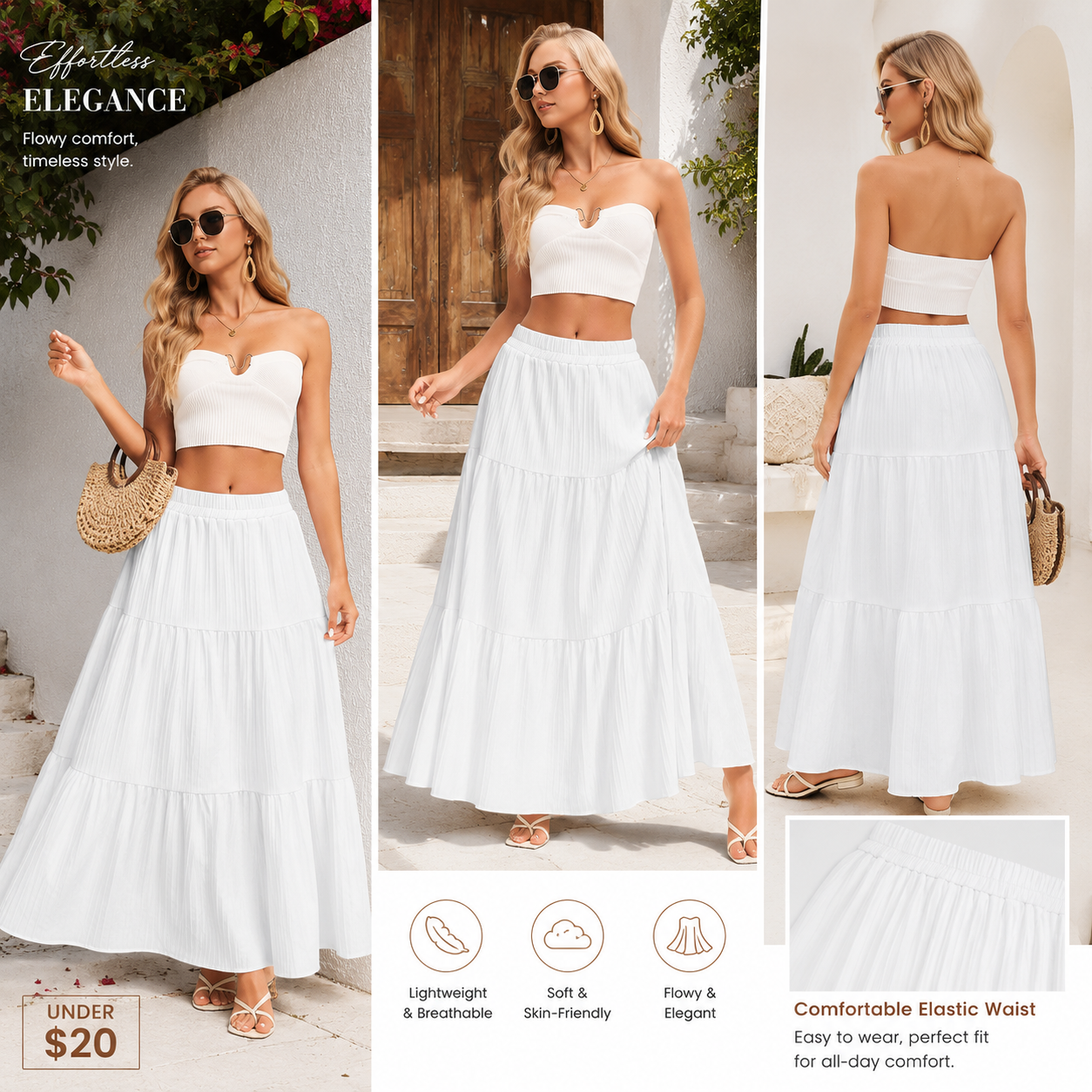 Womens Maxi Skirt Boho Long Flowy Skirts Trendy Summer 2026 Tiered Ruffle Skirt A Line Casual Beach Vacation Dress — image 3 of 4