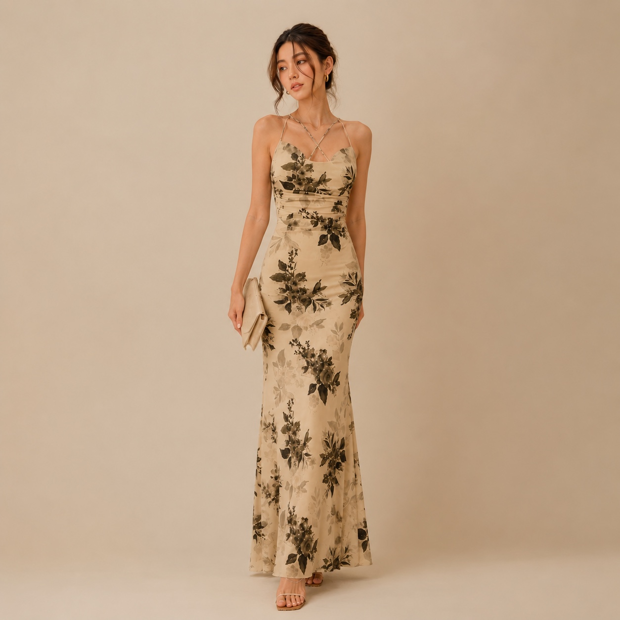 Women's Floral Mesh Bodycon Cami Dress Cowl Neck Sleeveless Cocktail Party Wedding Guest Long Maxi Dresses — image 4 of 9