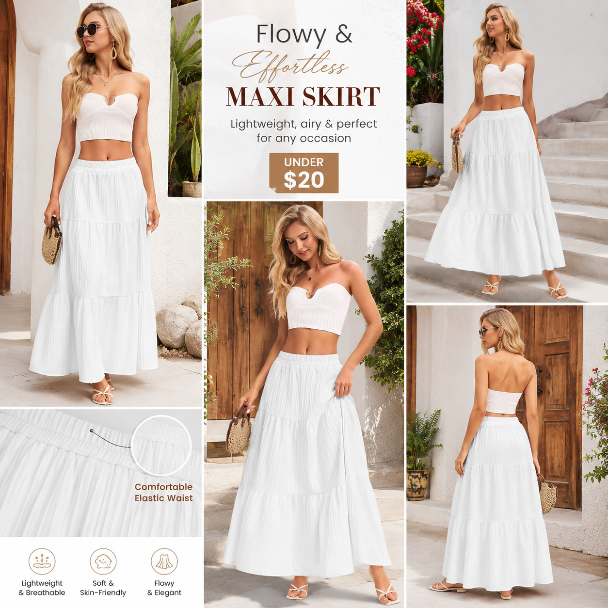 Womens Maxi Skirt Boho Long Flowy Skirts Trendy Summer 2026 Tiered Ruffle Skirt A Line Casual Beach Vacation Dress