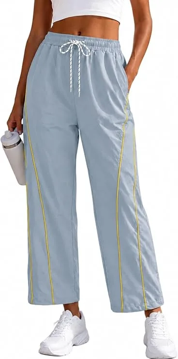 Rapbin womens baggy wide leg cropped pants featuring elastic drawstring waist, comfortable fit, practical pockets, and casual athletic styling