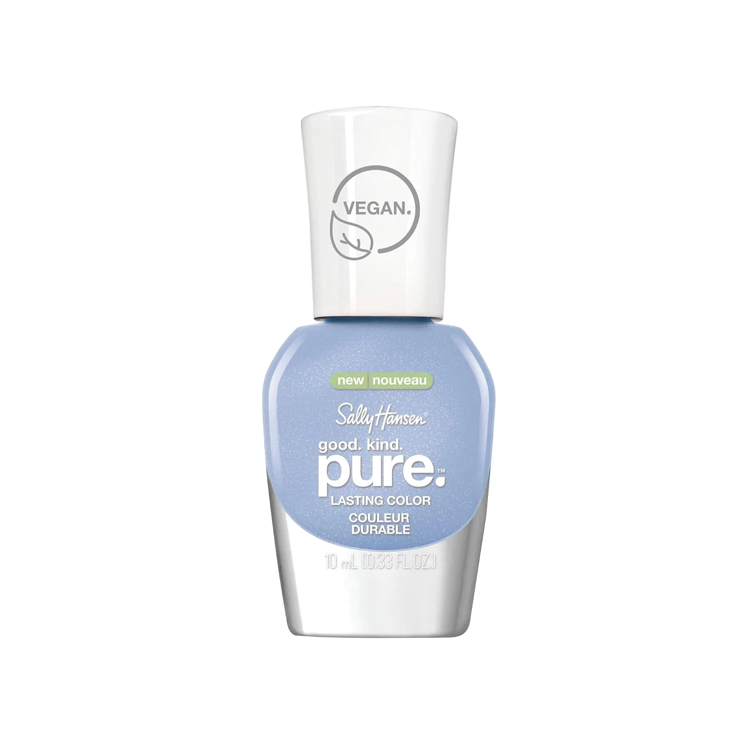 Sally Hansen Good Kind Pure Nail Polish bottle, Crystal Blue shade, vegan plant-based opaque shiny formula