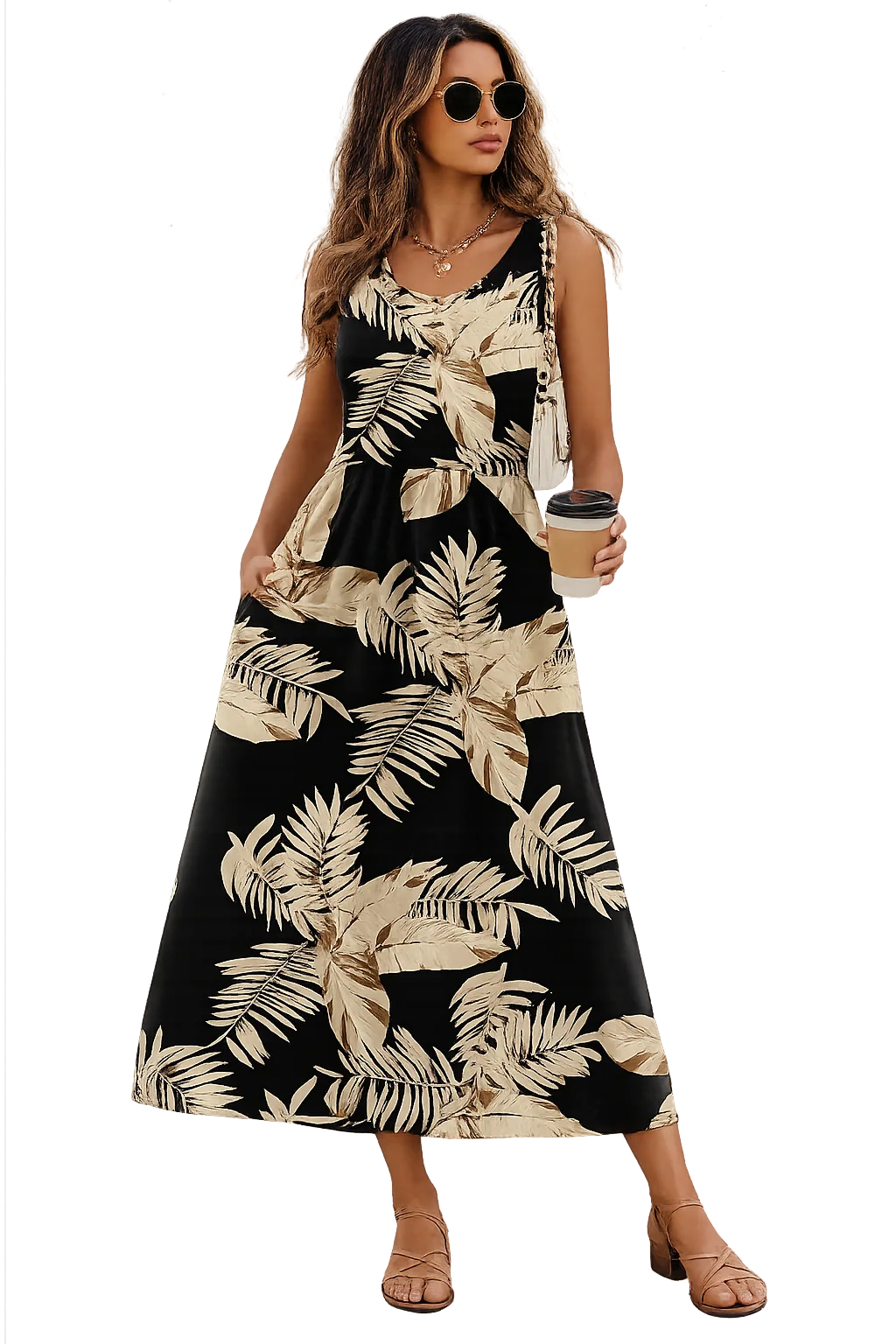 Summer Dresses for Women Flowy Casual Midi Dress Beach Vacation Sundresses with Pockets