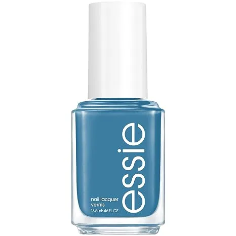 essie Amuse Me nail polish bottle, faded denim blue cream finish from Ferris of Them All collection